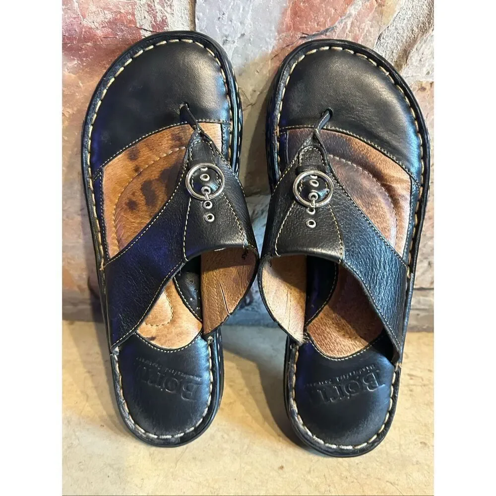 Born MRA9 Women's Size 6 Black Leather Buckle Sandals Opanka Handcrafted